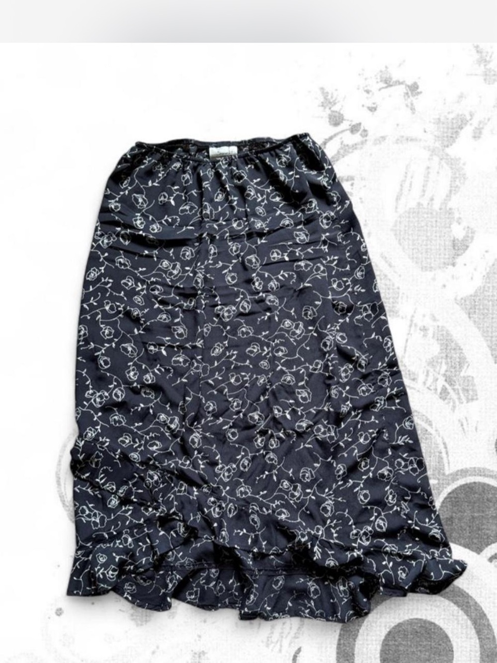Black Floral Ruffle Hem Maxi Skirt